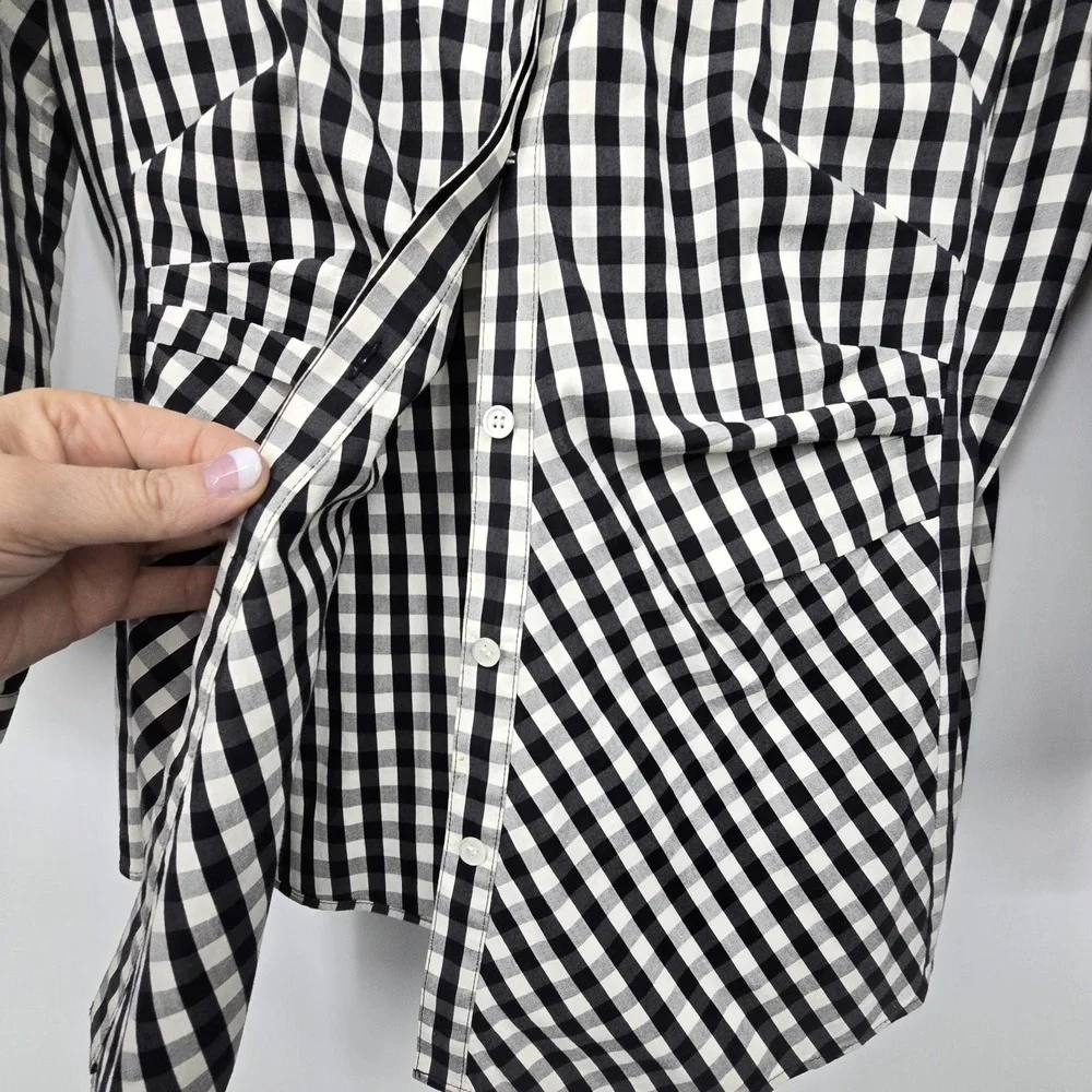 Lafayette 148 NY Leigh Gingham Check Shirt Womens Sz 8 Black White Preppy Picnic - Picture 6 of 13